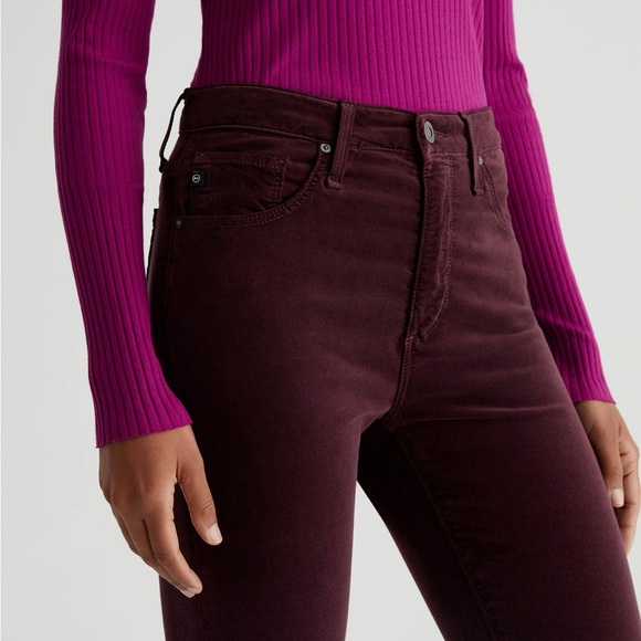 AG Adriano Goldschmied Jodi Velvet Crop High Rise Slim Fare in Burgundy NWOT 27 - Picture 4 of 15